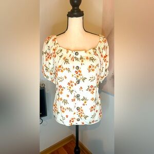Rue 21 Off the Shoulder Crop Floral Print Top with Accent Buttons Size Medium